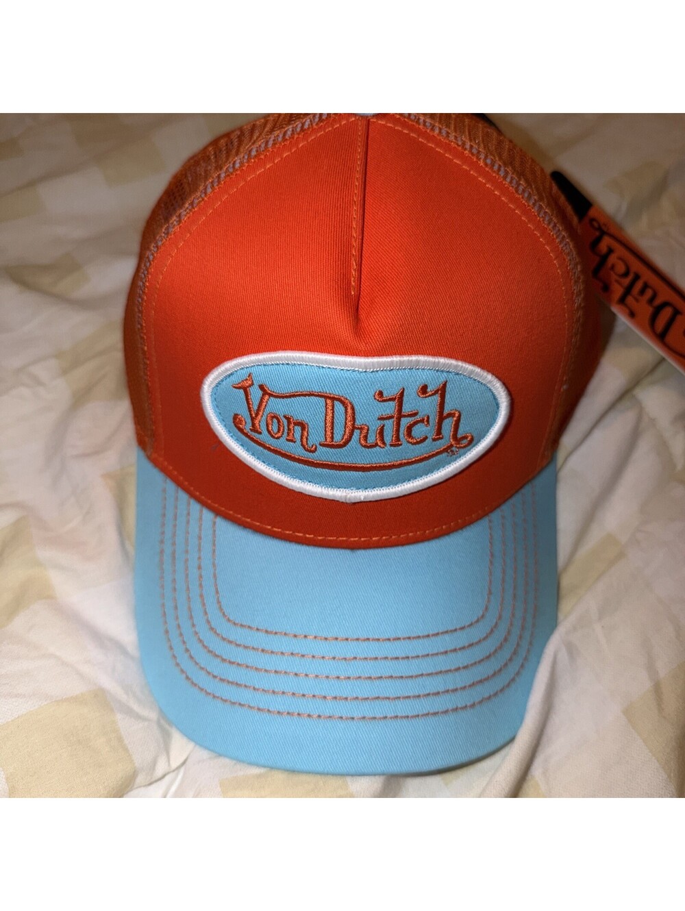ADULT VON DUTCH OSFM ORANGE/LIGHT BLUE SNAPBACK TRUCKER HAT - NWT